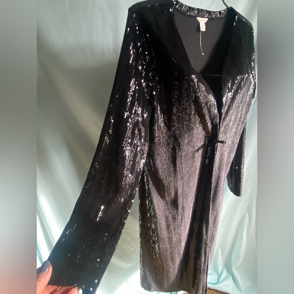Cato Black Sequin Duster Jacket - image 1